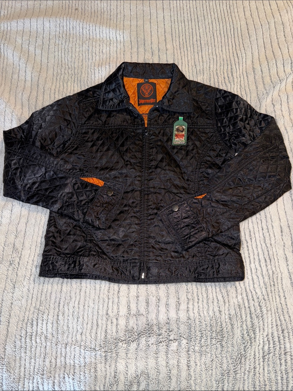 Jagermeister Black Quilted Jacket with Orange Lining